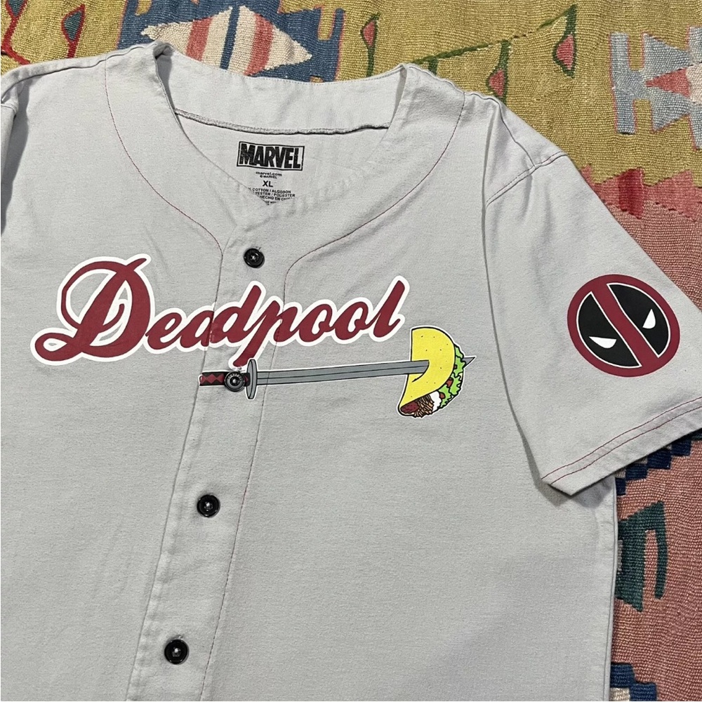 Marvel Deadpool Grey Baseball Jersey Men’s XL Taco #91 Wilson Double Sided X-Men